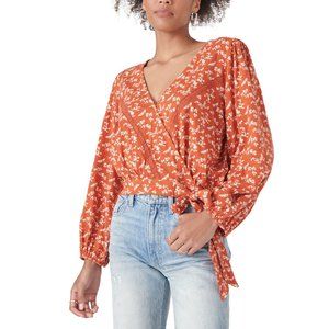 Lucky Brand Printed Surplice Top - Rust